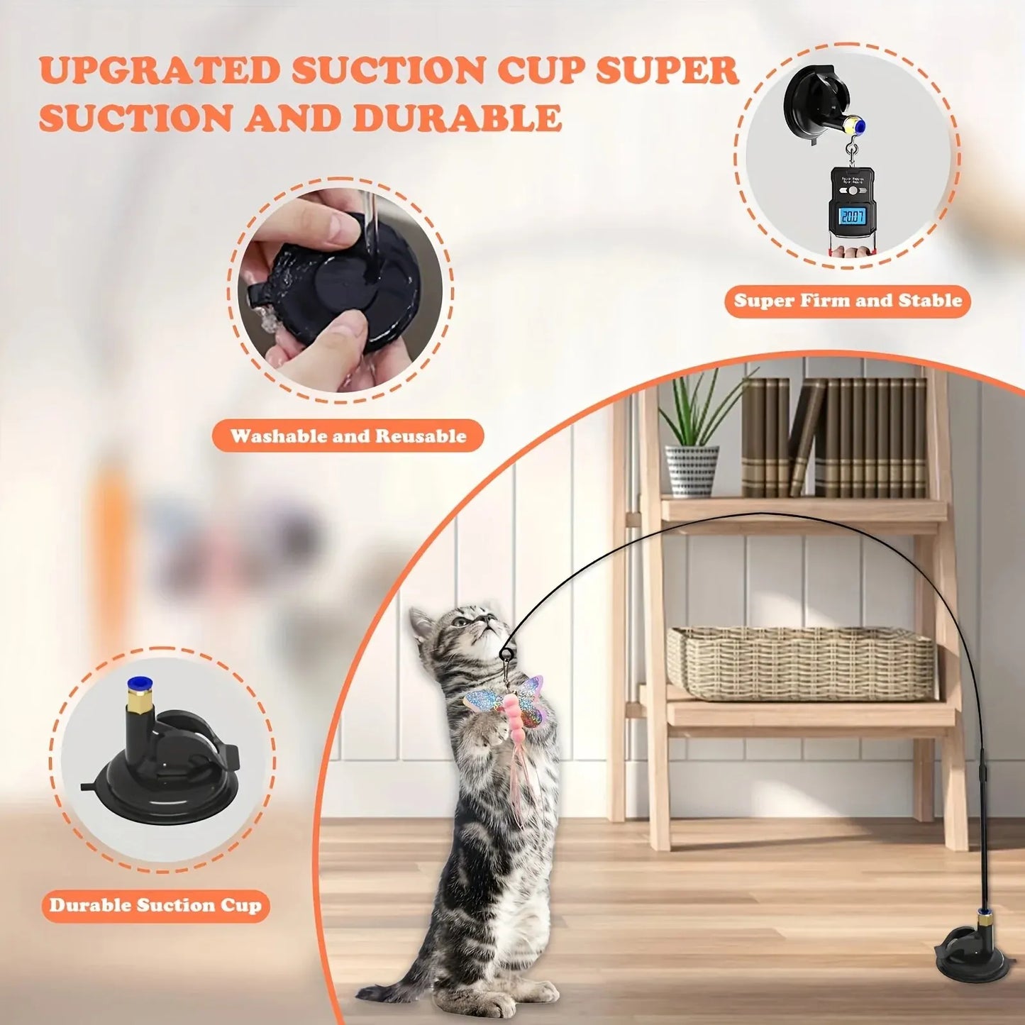 Interactive Cat Teaser Wand with Suction Cup
