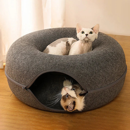 2-in-1 Donut Cat Bed & Tunnel – Cozy Nest & Play Haven